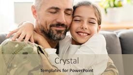  Presentation with family reunion - Slide set consisting of happy-military-father background and a mint green colored foreground