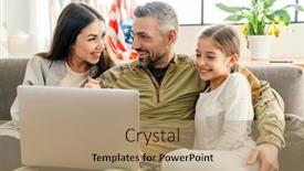  Presentation with military family - PPT layouts with happy-military-man-smiling background and a coral colored foreground