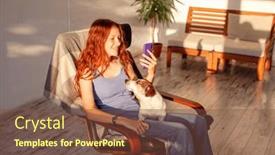  Presentation with online app - PPT layouts featuring happy-millennial-caucasian-teen-girl background and a tawny brown colored foreground