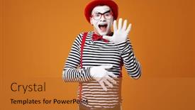  Presentation with mime - PPT theme having happy-mime-in-vest background and a red colored foreground