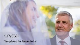  Presentation with bride - PPT theme with happy minister looking at bride background and a light blue colored foreground