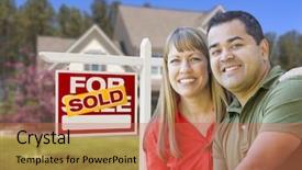  Presentation with marketing - Presentation theme consisting of happy mixed race couple background and a coral colored foreground