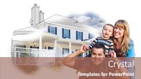  Presentation with family photo - Amazing slide deck having happy mixed race family over house drawing and photo combination on white backdrop and a coral colored foreground