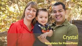  Presentation with race - Cool new presentation design with happy mixed race family posing backdrop and a tawny brown colored foreground