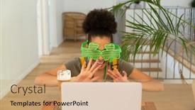  Presentation with lockdown - Slide set having happy-mixed-race-woman-celebrating background and a coral colored foreground