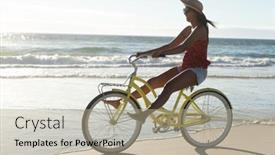  Presentation with happy holiday - Colorful PPT theme enhanced with happy-mixed-race-woman backdrop and a mint green colored foreground