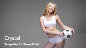  Presentation with soccer fitness - Audience pleasing PPT layouts consisting of happy model holding a soccer ball young beautiful blonde woman in white fitness clothing on gray isolated background backdrop and a gray colored foreground