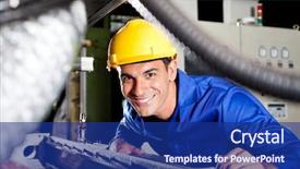  Presentation with worker - Beautiful theme featuring happy modern blue collar worker backdrop and a navy blue colored foreground