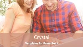  Presentation with surfing - Slide deck enhanced with happy modern couple surfing the net and working on laptop at hom background and a coral colored foreground