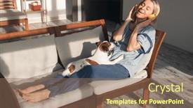  Presentation with sound - Presentation featuring happy-modern-female-wear-earphones background and a violet colored foreground