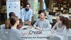  Presentation with office workers - Cool new slide deck with happy modern office workers discussing backdrop and a light blue colored foreground