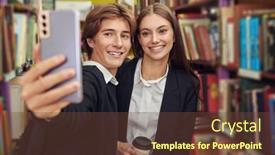  Presentation with black students - PPT theme featuring happy-modern-students-in-black background and a tawny brown colored foreground