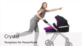  Presentation with mom baby - Cool new slides with happy mom with her baby in pram backdrop and a white colored foreground