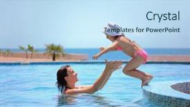  Presentation with sea - Beautiful PPT theme featuring happy moments - beautiful woman catches little girl backdrop and a sky blue colored foreground