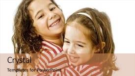  Presentation with best - Audience pleasing theme consisting of happy moments - best friends hugging isolated backdrop and a coral colored foreground