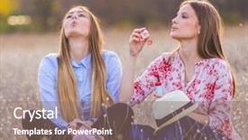  Presentation with friends - PPT theme enhanced with happy moments - girl friends outside playing background and a violet colored foreground
