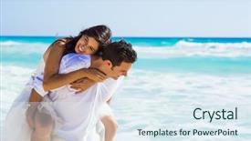  Presentation with romantic beach - PPT theme enhanced with happy moments - newlyweds sharing a romantic background and a sky blue colored foreground