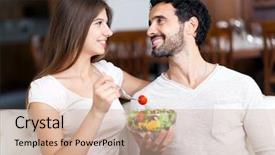  Presentation with guava fruits fresh green fruit - Presentation design enhanced with happy moments - young couple eating fruits background and a coral colored foreground