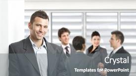  Presentation with phone meeting - PPT theme consisting of happy mood - confident businessman standing with mobile background and a  colored foreground