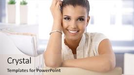  Presentation with office - Amazing presentation having happy mood - portrait of beautiful young smiling backdrop and a soft green colored foreground