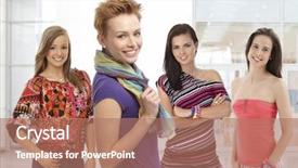  Presentation with women e commerce clothes - Amazing PPT layouts having happy mood - portrait of pretty young women backdrop and a coral colored foreground