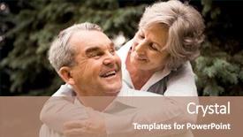  Presentation with female power plugs - Colorful slides enhanced with happy mood - portrait of senior female embracing backdrop and a coral colored foreground