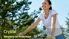  Presentation with bicycle - PPT layouts with happy mood - pretty young woman riding background and a tawny brown colored foreground