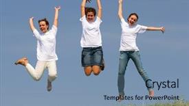  Presentation with sky blue - Presentation consisting of happy mood - three beautiful girls jump background and a  colored foreground