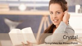  Presentation with child girl reading a book - PPT theme with happy mood - young attractive girl reading book background and a  colored foreground