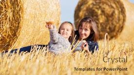  Presentation with next year - Slide deck featuring happy mother and 2 year old girl next to hay bales in harvested field background and a yellow colored foreground