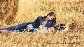  Presentation with next year - Cool new presentation with happy mother and 2 year old girl next to hay bales in harvested field backdrop and a yellow colored foreground