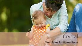  Presentation with steps - Theme having happy mother and baby child in park making first steps walking and hugging background and a coral colored foreground