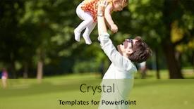  Presentation with steps - PPT theme with happy mother and baby child in park making first steps walking and hugging background and a gold colored foreground