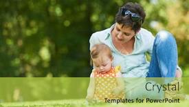  Presentation with steps - Cool new slide deck with happy mother and baby child in park making first steps walking and hugging backdrop and a yellow colored foreground