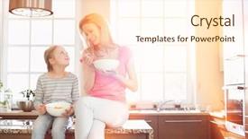  Presentation with displaying a happy mother cudd - Amazing slide deck having happy mother and daughter having backdrop and a cream colored foreground