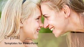  Presentation with deep - Slide deck consisting of happy-mother-and-daughter-look background and a coral colored foreground