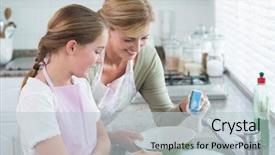 Presentation with daughter - Audience pleasing presentation design consisting of happy mother and daughter washing backdrop and a lemonade colored foreground