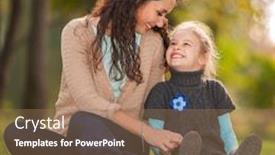  Presentation with harmony - PPT theme featuring happy mother and daughter in the autumn park beauty nature scene with family outdoor lifestyle happy family resting together on green grass having fun outdoor happiness and harmony in family life background and a coral colored foreground
