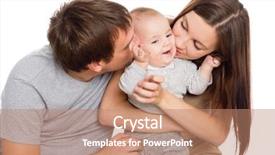  Presentation with displaying a happy mother cudd - Slides featuring happy mother and father kissing background and a coral colored foreground