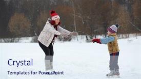  Presentation with winter ice - Slide deck having happy mother and her cute little son skate on ice in winter day background and a sky blue colored foreground