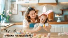  Presentation with dyes - Presentation design featuring happy-mother-and-her-daughter background and a coral colored foreground