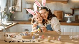  Presentation with dyes - Presentation theme with happy-mother-and-her-daughter background and a coral colored foreground