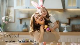  Presentation with dyes - PPT theme having happy-mother-and-her-daughter background and a coral colored foreground