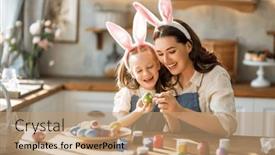  Presentation with dyes - PPT theme having happy-mother-and-her-daughter background and a coral colored foreground