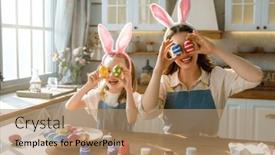  Presentation with dyes - PPT theme consisting of happy-mother-and-her-daughter background and a coral colored foreground