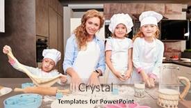  Presentation with culinary - PPT theme featuring happy-mother-and-her-daughters background and a lemonade colored foreground