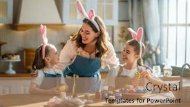  Presentation with families - Presentation theme featuring happy-mother-and-her-daughters background and a coral colored foreground