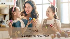  Presentation with dyes - PPT theme having happy-mother-and-her-daughters background and a coral colored foreground