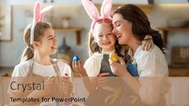  Presentation with dyes - Presentation design enhanced with happy-mother-and-her-daughters background and a coral colored foreground