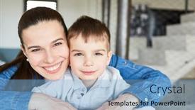  Presentation with living room - Slides consisting of happy-mother-and-her-son background and a light blue colored foreground